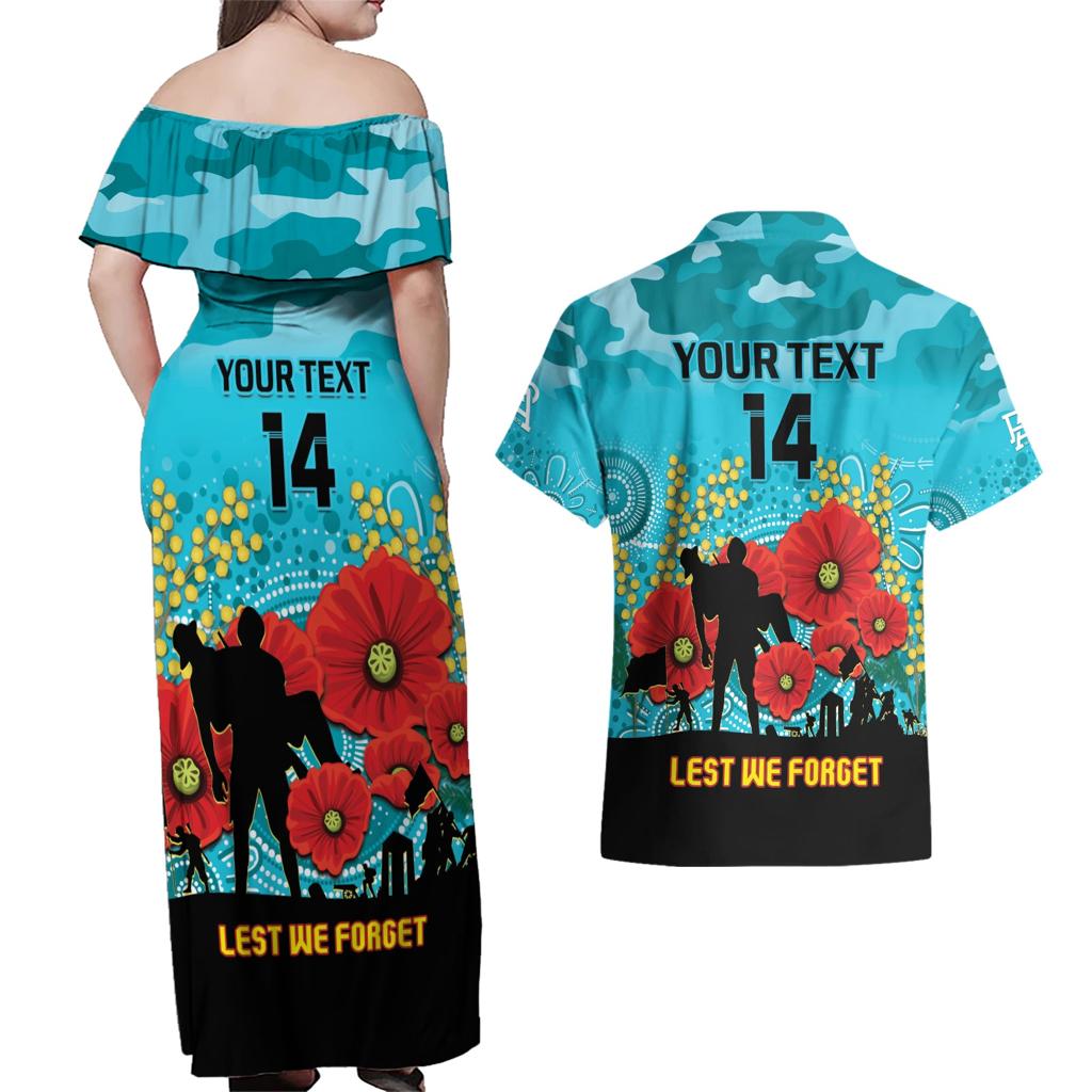 Custom Port Adelaide Football ANZAC Couples Matching Off Shoulder Maxi Dress and Hawaiian Shirt Gallipoli Camouflage With Poppies