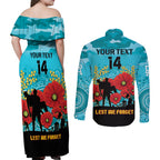 Custom Port Adelaide Football ANZAC Couples Matching Off Shoulder Maxi Dress and Long Sleeve Button Shirt Gallipoli Camouflage With Poppies