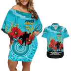 Custom Port Adelaide Football ANZAC Couples Matching Off Shoulder Short Dress and Hawaiian Shirt Gallipoli Camouflage With Poppies
