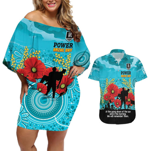 Custom Port Adelaide Football ANZAC Couples Matching Off Shoulder Short Dress and Hawaiian Shirt Gallipoli Camouflage With Poppies