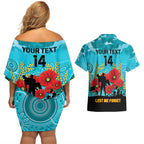 Custom Port Adelaide Football ANZAC Couples Matching Off Shoulder Short Dress and Hawaiian Shirt Gallipoli Camouflage With Poppies