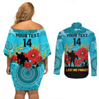 Custom Port Adelaide Football ANZAC Couples Matching Off Shoulder Short Dress and Long Sleeve Button Shirt Gallipoli Camouflage With Poppies