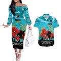 Custom Port Adelaide Football ANZAC Couples Matching Off The Shoulder Long Sleeve Dress and Hawaiian Shirt Gallipoli Camouflage With Poppies