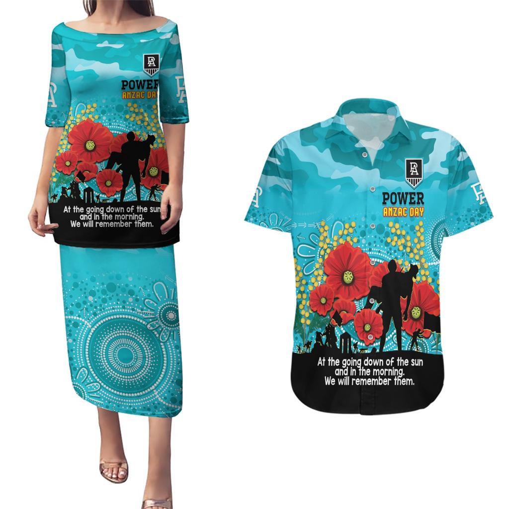 Custom Port Adelaide Football ANZAC Couples Matching Puletasi and Hawaiian Shirt Gallipoli Camouflage With Poppies