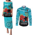Custom Port Adelaide Football ANZAC Couples Matching Puletasi and Long Sleeve Button Shirt Gallipoli Camouflage With Poppies