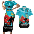 Custom Port Adelaide Football ANZAC Couples Matching Short Sleeve Bodycon Dress and Hawaiian Shirt Gallipoli Camouflage With Poppies