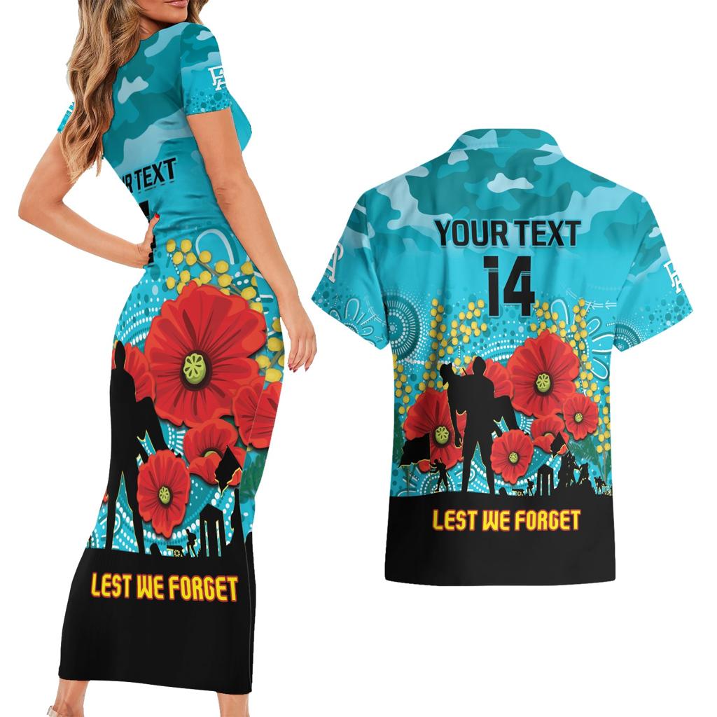 Custom Port Adelaide Football ANZAC Couples Matching Short Sleeve Bodycon Dress and Hawaiian Shirt Gallipoli Camouflage With Poppies