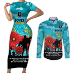 Custom Port Adelaide Football ANZAC Couples Matching Short Sleeve Bodycon Dress and Long Sleeve Button Shirt Gallipoli Camouflage With Poppies