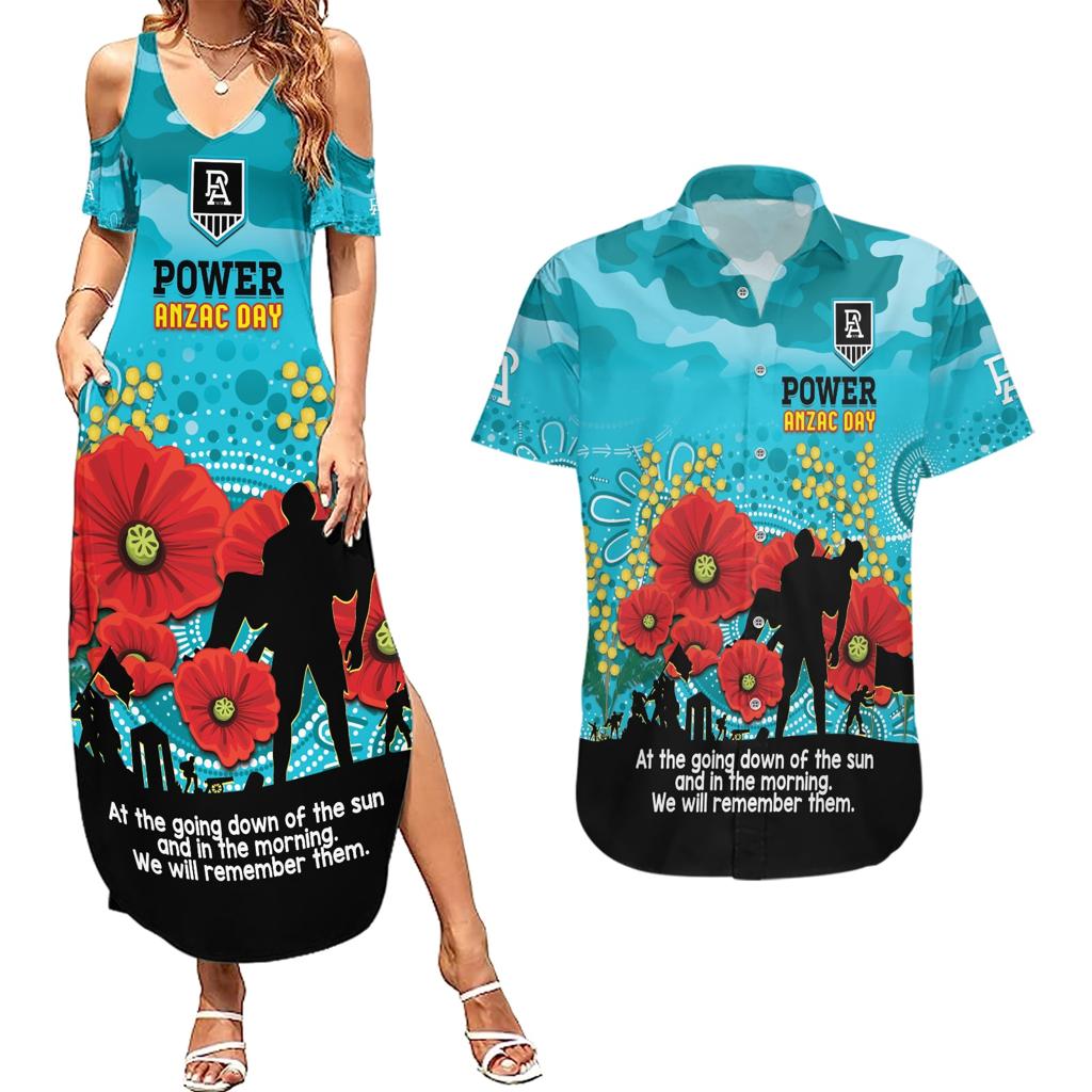 Custom Port Adelaide Football ANZAC Couples Matching Summer Maxi Dress and Hawaiian Shirt Gallipoli Camouflage With Poppies