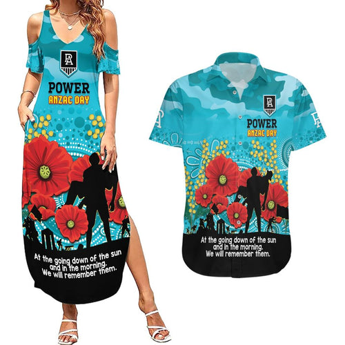 Custom Port Adelaide Football ANZAC Couples Matching Summer Maxi Dress and Hawaiian Shirt Gallipoli Camouflage With Poppies