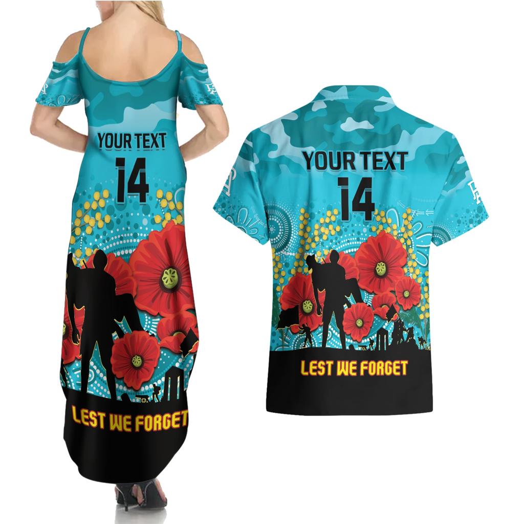 Custom Port Adelaide Football ANZAC Couples Matching Summer Maxi Dress and Hawaiian Shirt Gallipoli Camouflage With Poppies