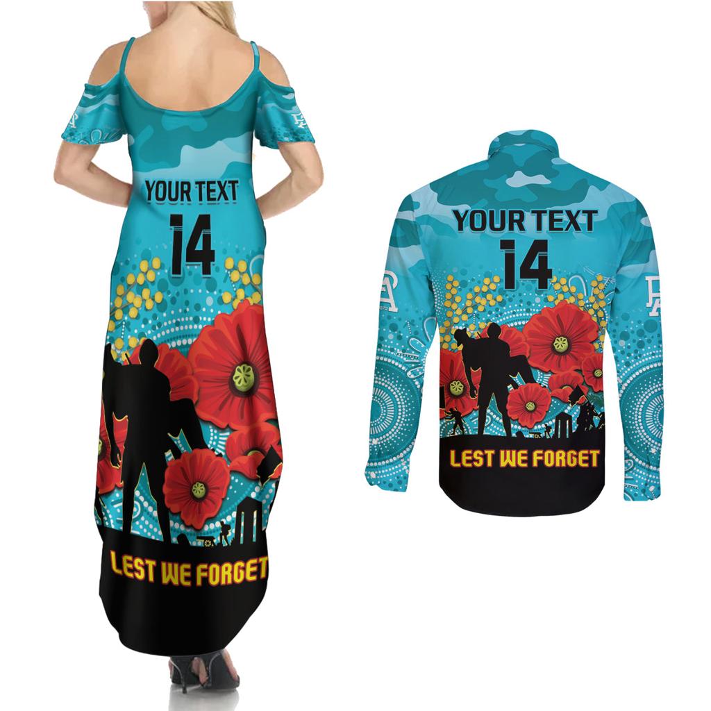 Custom Port Adelaide Football ANZAC Couples Matching Summer Maxi Dress and Long Sleeve Button Shirt Gallipoli Camouflage With Poppies