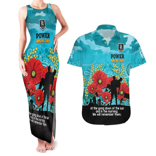 Custom Port Adelaide Football ANZAC Couples Matching Tank Maxi Dress and Hawaiian Shirt Gallipoli Camouflage With Poppies