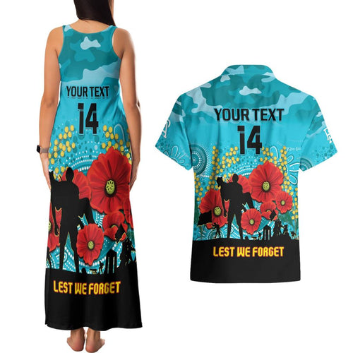 Custom Port Adelaide Football ANZAC Couples Matching Tank Maxi Dress and Hawaiian Shirt Gallipoli Camouflage With Poppies