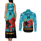 Custom Port Adelaide Football ANZAC Couples Matching Tank Maxi Dress and Long Sleeve Button Shirt Gallipoli Camouflage With Poppies