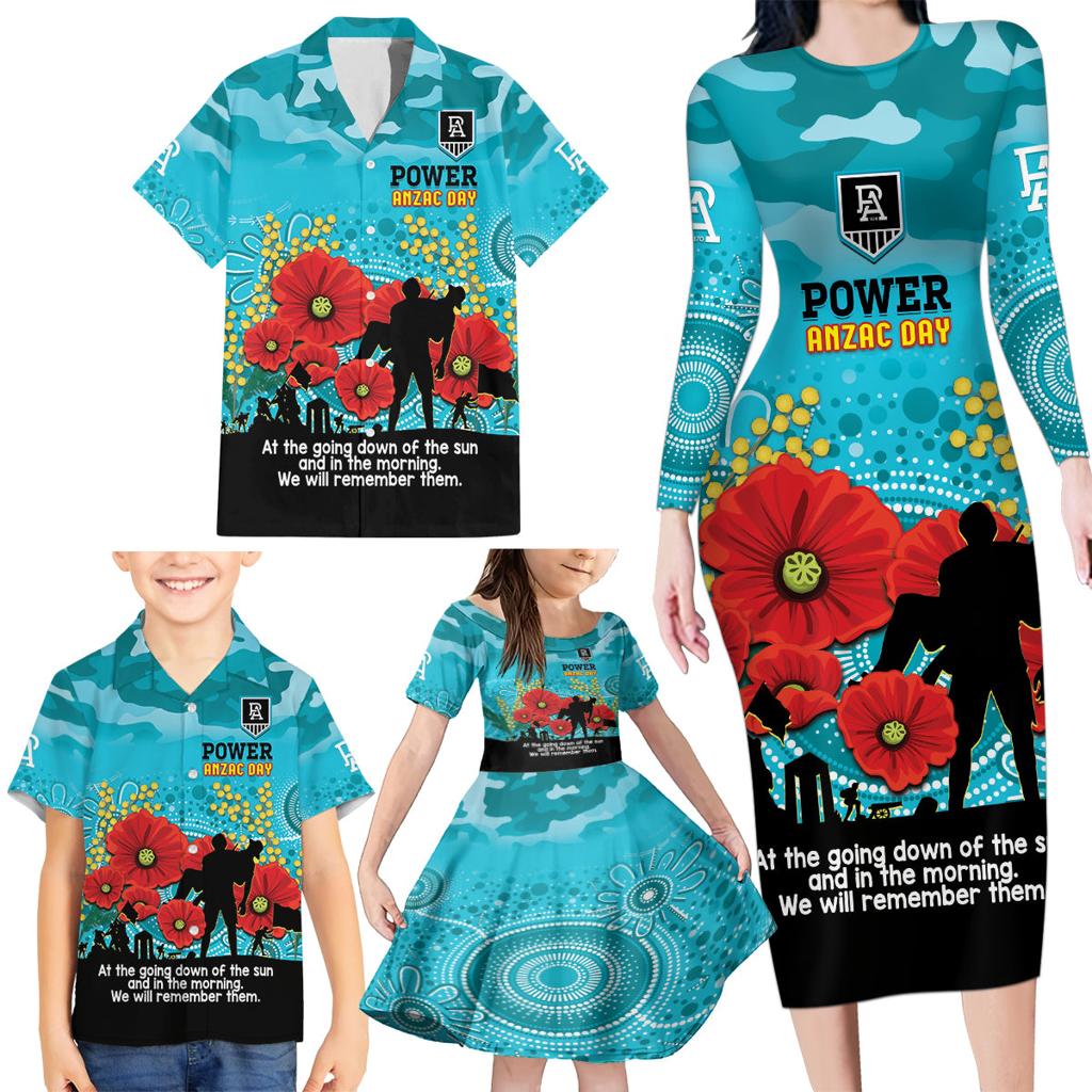 Custom Port Adelaide Football ANZAC Family Matching Long Sleeve Bodycon Dress and Hawaiian Shirt Gallipoli Camouflage With Poppies