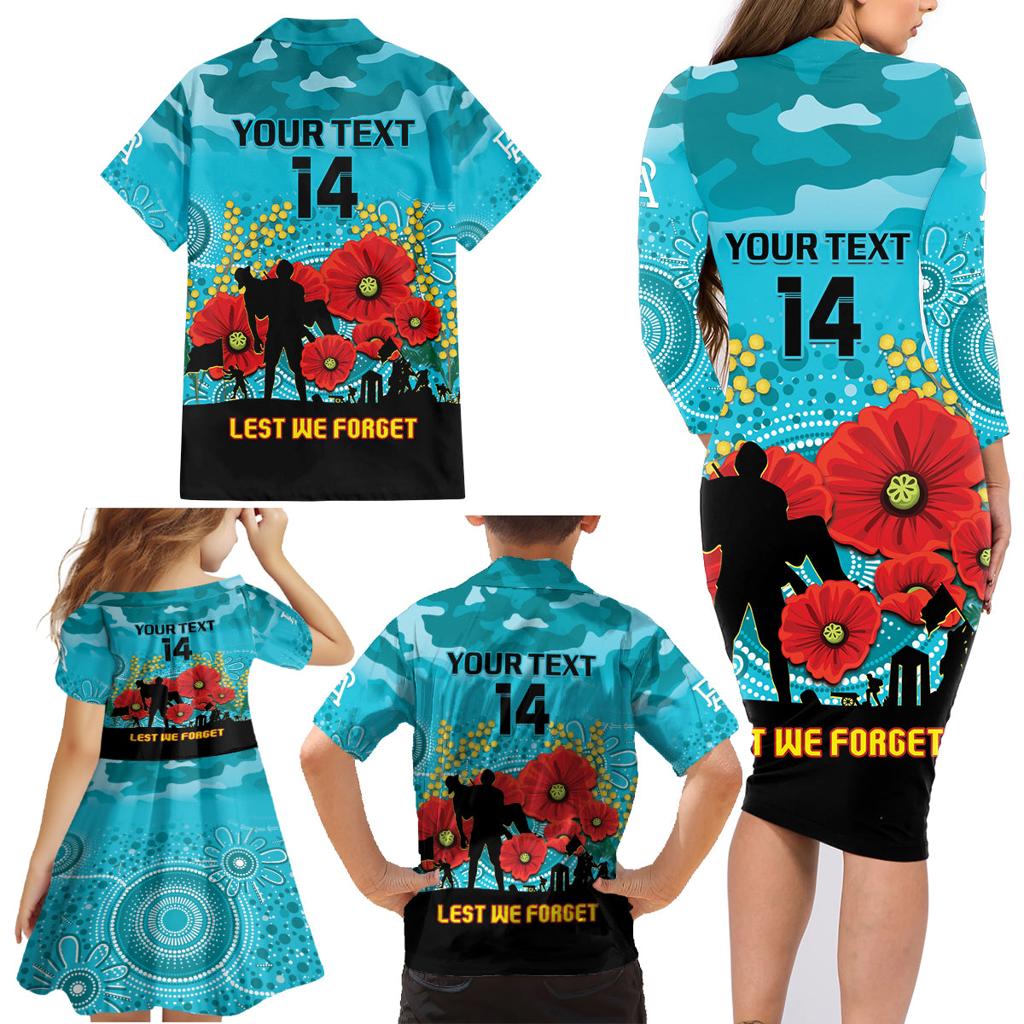 Custom Port Adelaide Football ANZAC Family Matching Long Sleeve Bodycon Dress and Hawaiian Shirt Gallipoli Camouflage With Poppies