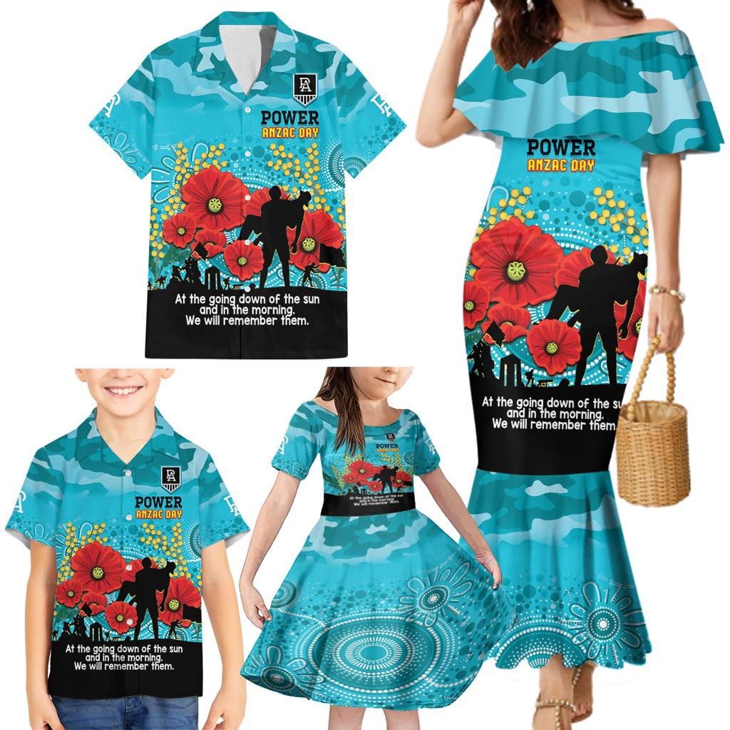 Custom Port Adelaide Football ANZAC Family Matching Mermaid Dress and Hawaiian Shirt Gallipoli Camouflage With Poppies