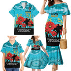 Custom Port Adelaide Football ANZAC Family Matching Mermaid Dress and Hawaiian Shirt Gallipoli Camouflage With Poppies