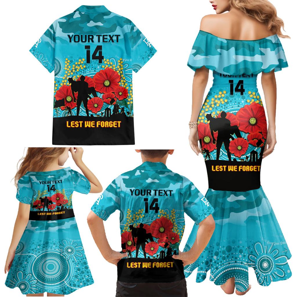 Custom Port Adelaide Football ANZAC Family Matching Mermaid Dress and Hawaiian Shirt Gallipoli Camouflage With Poppies