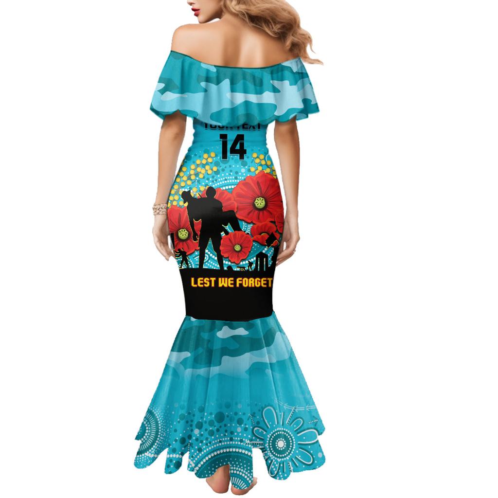 Custom Port Adelaide Football ANZAC Family Matching Mermaid Dress and Hawaiian Shirt Gallipoli Camouflage With Poppies