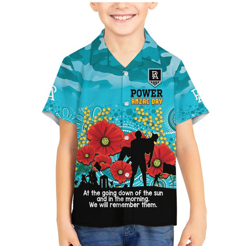 Custom Port Adelaide Football ANZAC Family Matching Mermaid Dress and Hawaiian Shirt Gallipoli Camouflage With Poppies