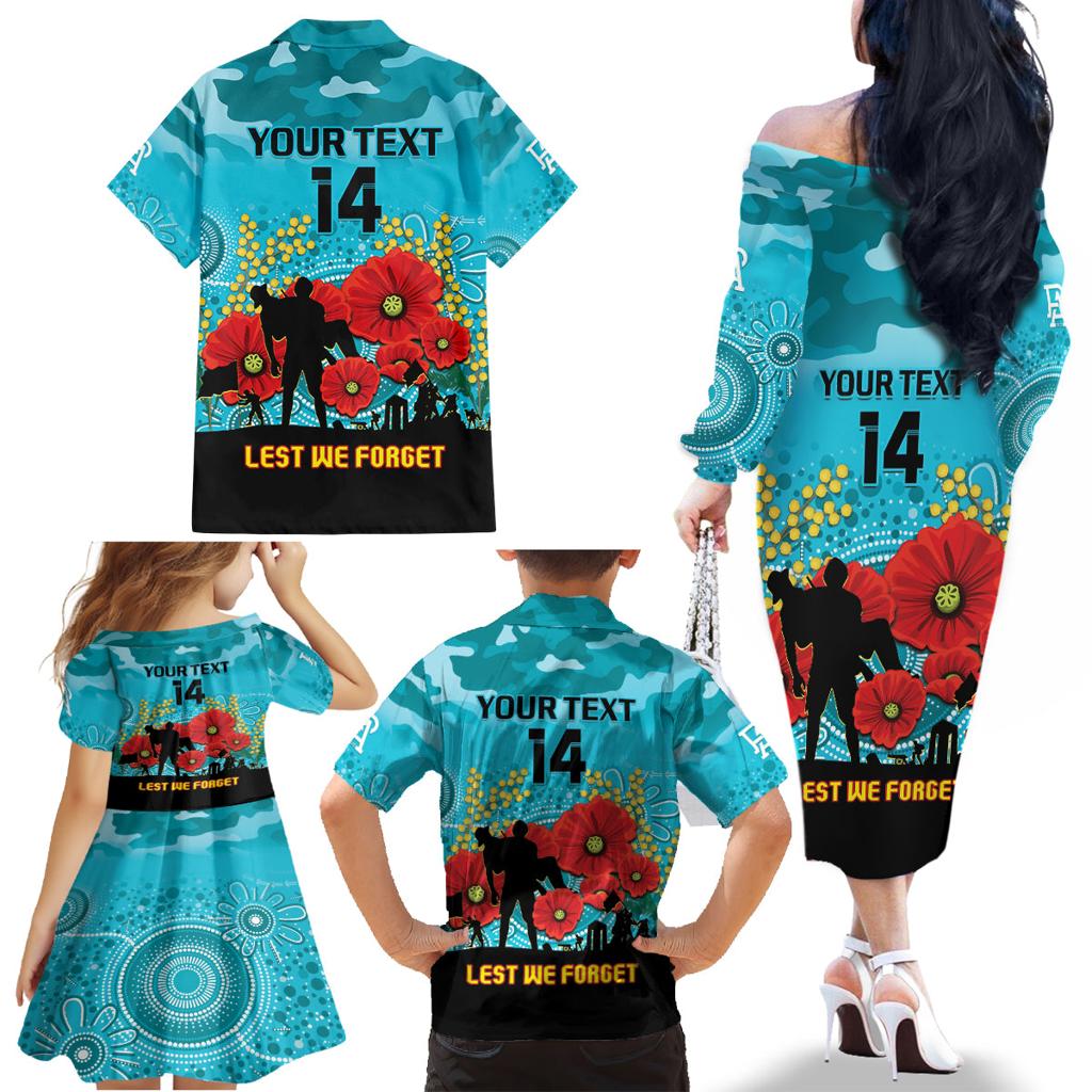 Custom Port Adelaide Football ANZAC Family Matching Off Shoulder Long Sleeve Dress and Hawaiian Shirt Gallipoli Camouflage With Poppies
