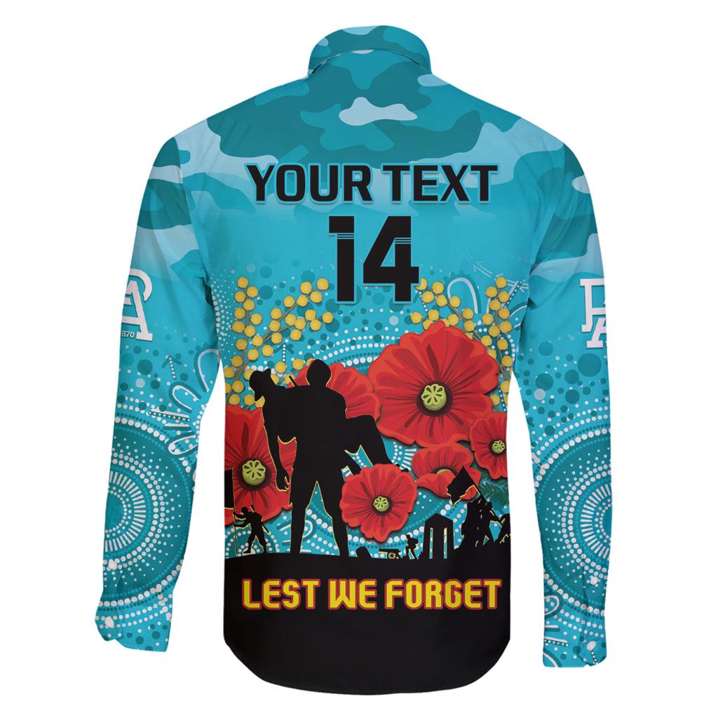Custom Port Adelaide Football ANZAC Family Matching Off Shoulder Long Sleeve Dress and Hawaiian Shirt Gallipoli Camouflage With Poppies