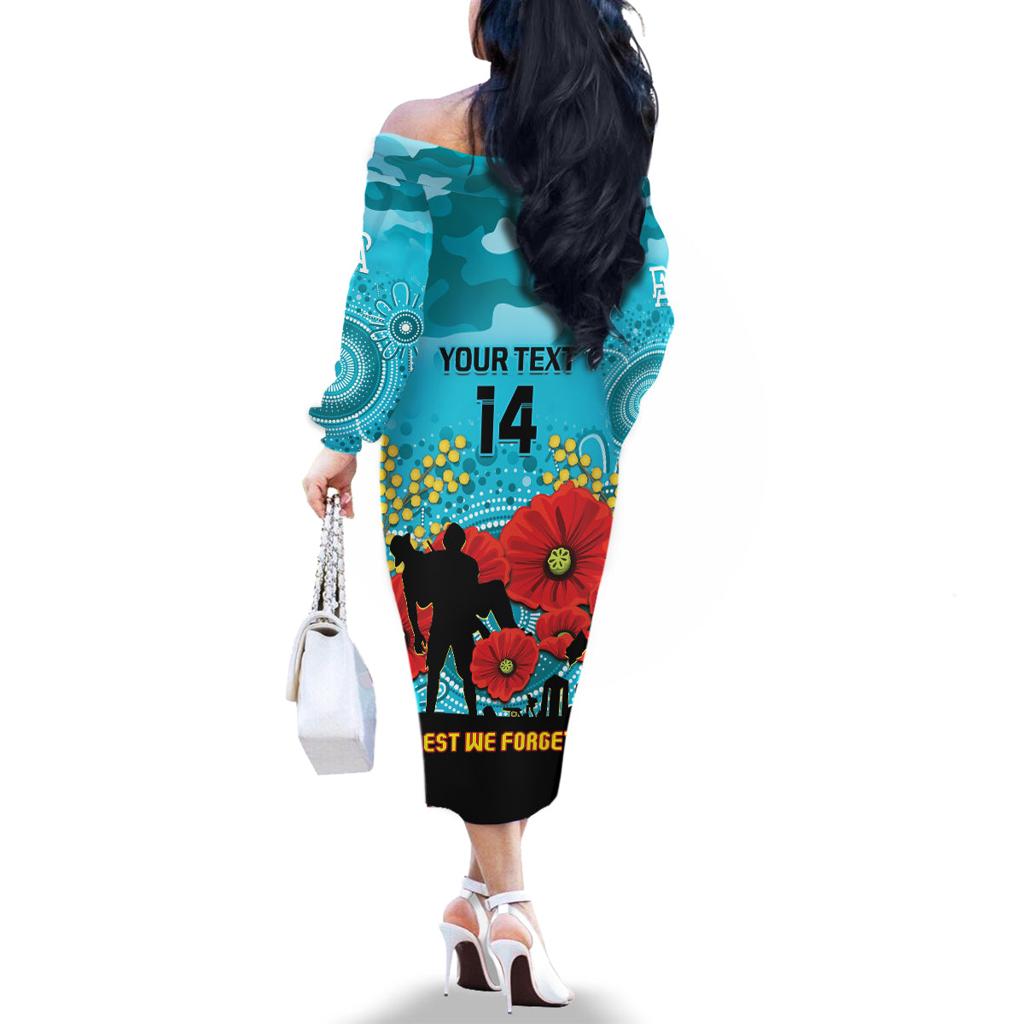 Custom Port Adelaide Football ANZAC Family Matching Off Shoulder Long Sleeve Dress and Hawaiian Shirt Gallipoli Camouflage With Poppies
