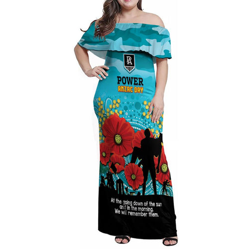Custom Port Adelaide Football ANZAC Family Matching Off Shoulder Maxi Dress and Hawaiian Shirt Gallipoli Camouflage With Poppies