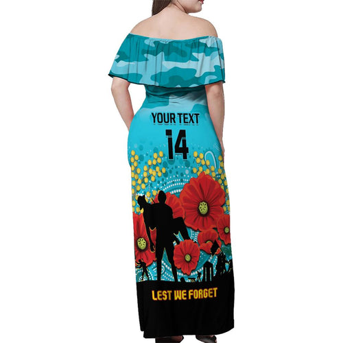 Custom Port Adelaide Football ANZAC Family Matching Off Shoulder Maxi Dress and Hawaiian Shirt Gallipoli Camouflage With Poppies