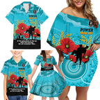 Custom Port Adelaide Football ANZAC Family Matching Off Shoulder Short Dress and Hawaiian Shirt Gallipoli Camouflage With Poppies