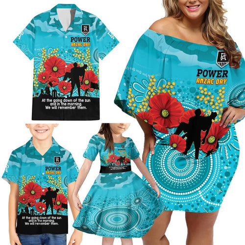 Custom Port Adelaide Football ANZAC Family Matching Off Shoulder Short Dress and Hawaiian Shirt Gallipoli Camouflage With Poppies