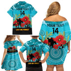 Custom Port Adelaide Football ANZAC Family Matching Off Shoulder Short Dress and Hawaiian Shirt Gallipoli Camouflage With Poppies