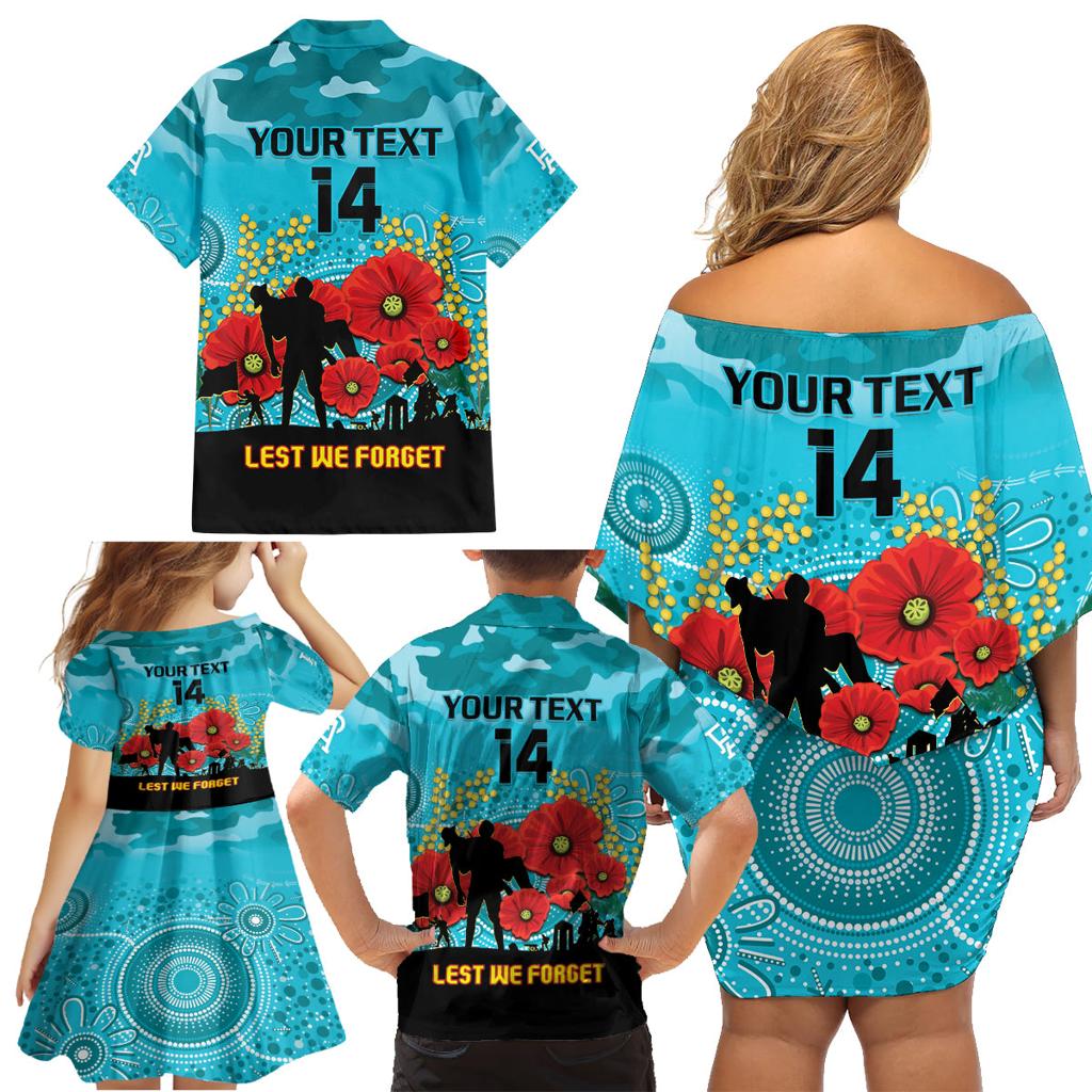 Custom Port Adelaide Football ANZAC Family Matching Off Shoulder Short Dress and Hawaiian Shirt Gallipoli Camouflage With Poppies