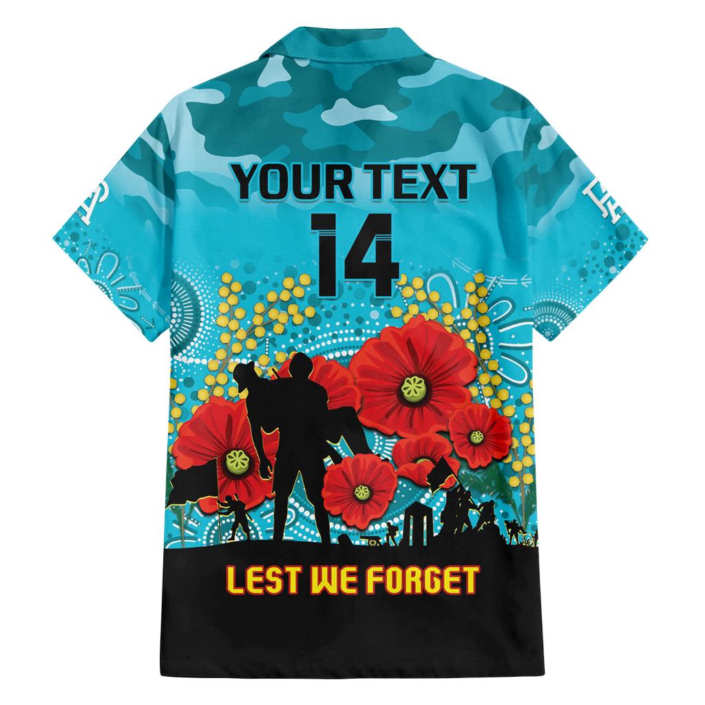 Custom Port Adelaide Football ANZAC Family Matching Off Shoulder Short Dress and Hawaiian Shirt Gallipoli Camouflage With Poppies