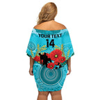 Custom Port Adelaide Football ANZAC Family Matching Off Shoulder Short Dress and Hawaiian Shirt Gallipoli Camouflage With Poppies