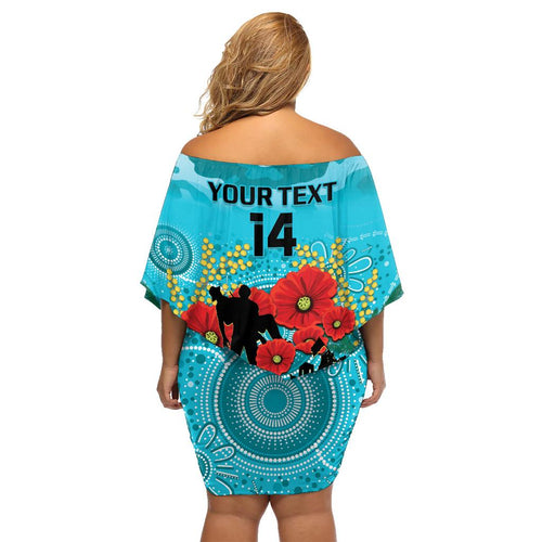 Custom Port Adelaide Football ANZAC Family Matching Off Shoulder Short Dress and Hawaiian Shirt Gallipoli Camouflage With Poppies