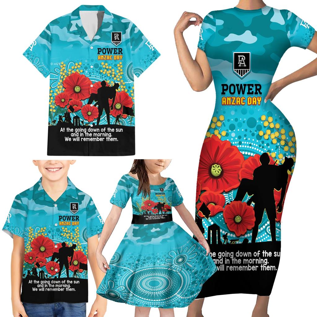 Custom Port Adelaide Football ANZAC Family Matching Short Sleeve Bodycon Dress and Hawaiian Shirt Gallipoli Camouflage With Poppies