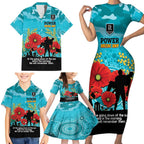 Custom Port Adelaide Football ANZAC Family Matching Short Sleeve Bodycon Dress and Hawaiian Shirt Gallipoli Camouflage With Poppies
