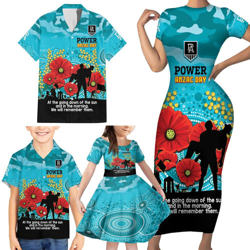Custom Port Adelaide Football ANZAC Family Matching Short Sleeve Bodycon Dress and Hawaiian Shirt Gallipoli Camouflage With Poppies