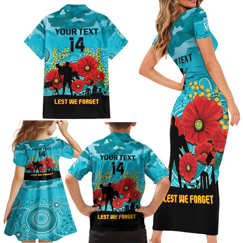 Custom Port Adelaide Football ANZAC Family Matching Short Sleeve Bodycon Dress and Hawaiian Shirt Gallipoli Camouflage With Poppies