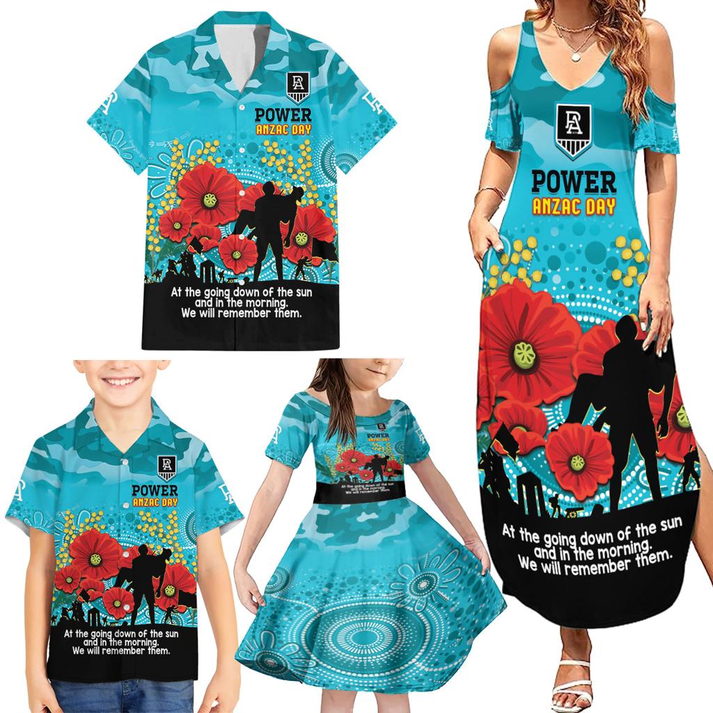 Custom Port Adelaide Football ANZAC Family Matching Summer Maxi Dress and Hawaiian Shirt Gallipoli Camouflage With Poppies