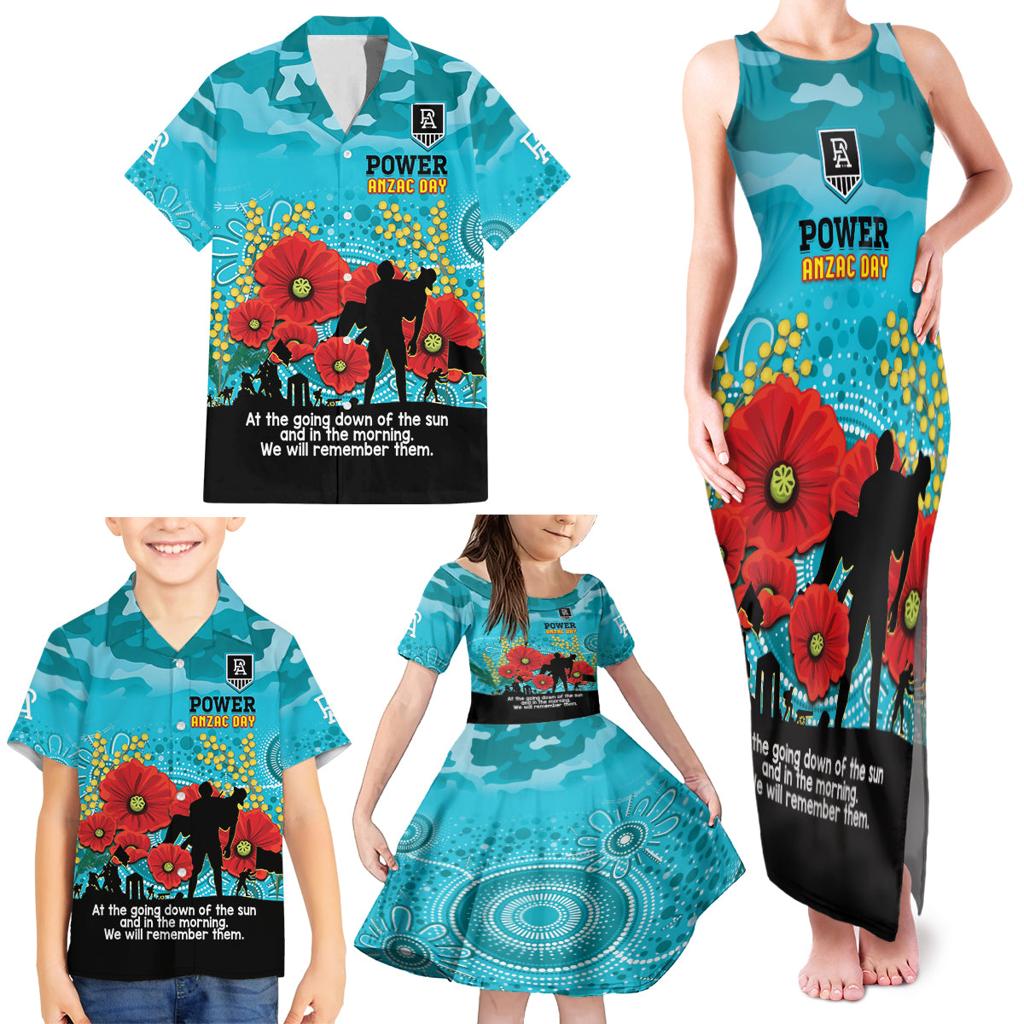 Custom Port Adelaide Football ANZAC Family Matching Tank Maxi Dress and Hawaiian Shirt Gallipoli Camouflage With Poppies