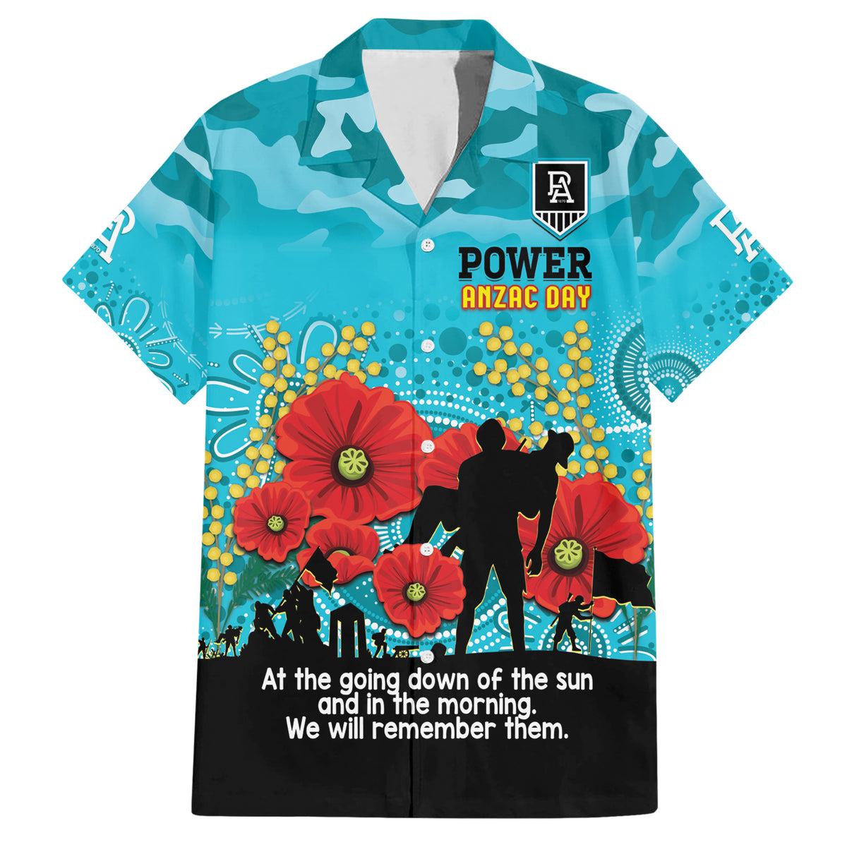 Custom Port Adelaide Football ANZAC Hawaiian Shirt Gallipoli Camouflage With Poppies