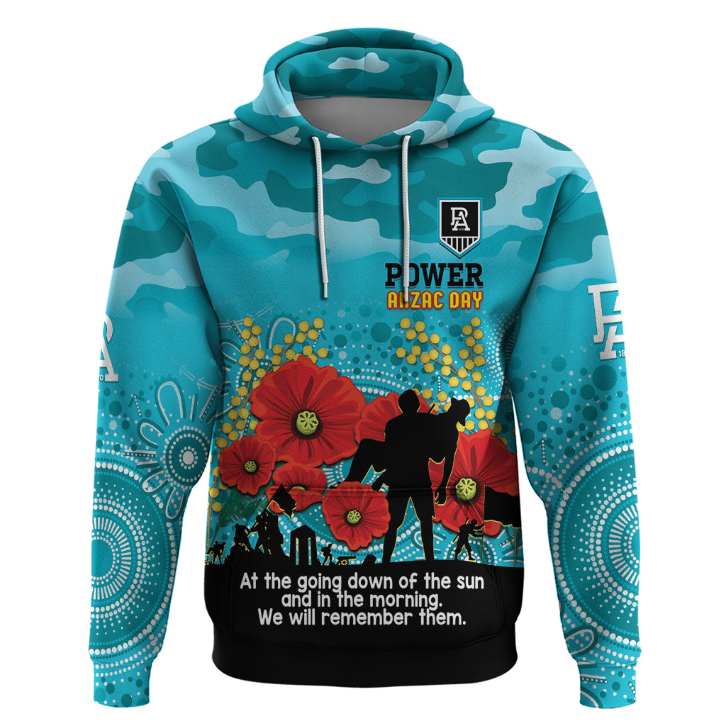 Custom Port Adelaide Football ANZAC Hoodie Gallipoli Camouflage With Poppies