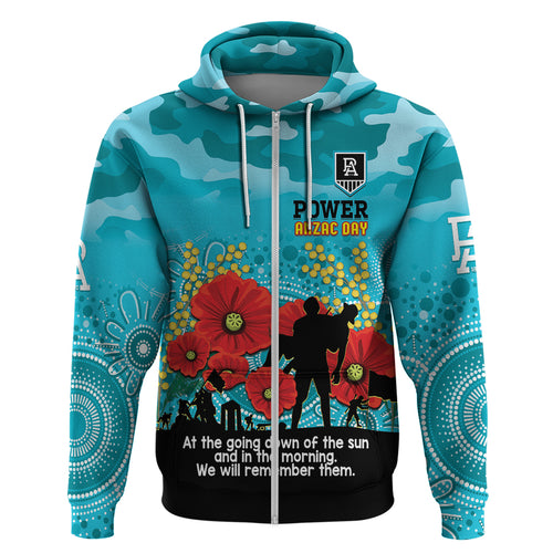 Custom Port Adelaide Football ANZAC Hoodie Gallipoli Camouflage With Poppies