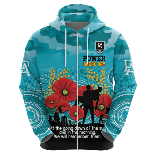 Custom Port Adelaide Football ANZAC Hoodie Gallipoli Camouflage With Poppies