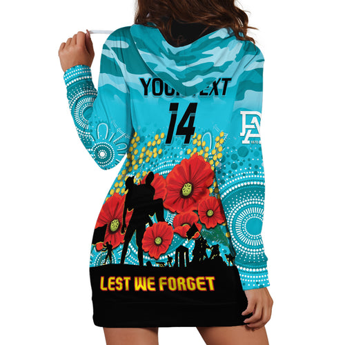 Custom Port Adelaide Football ANZAC Hoodie Dress Gallipoli Camouflage With Poppies
