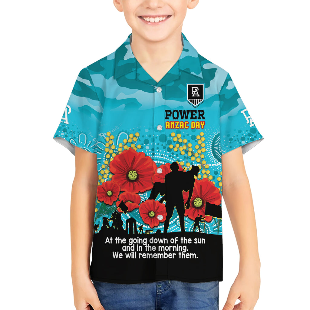 Custom Port Adelaide Football ANZAC Kid Hawaiian Shirt Gallipoli Camouflage With Poppies